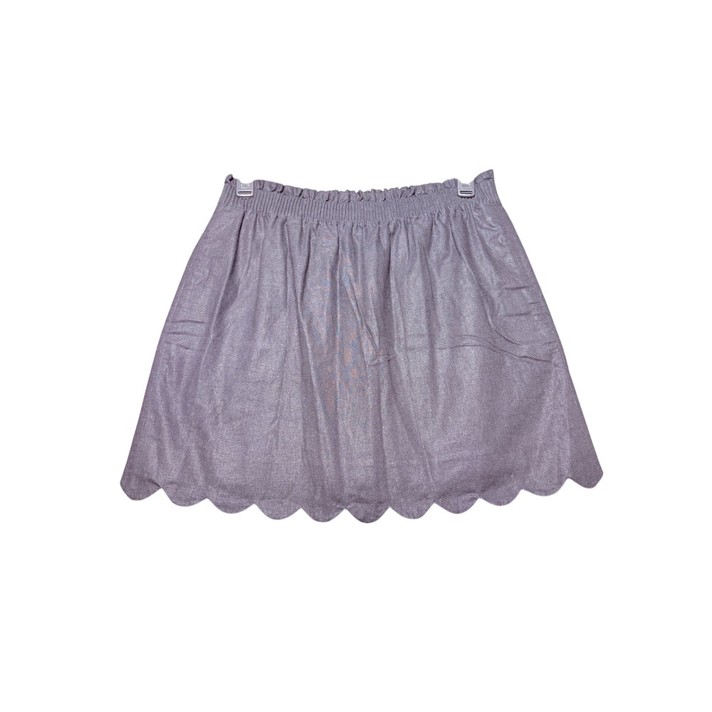 J. Crew Skirt Women 12 Black Excellent Scalloped Hem Elastic‎ Waist Linen Blend